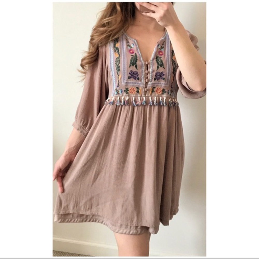 Tan boho tassel dress